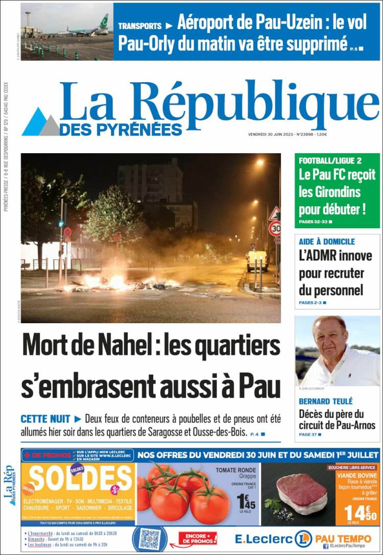 Portada de La République des Pyrénées (Francia)