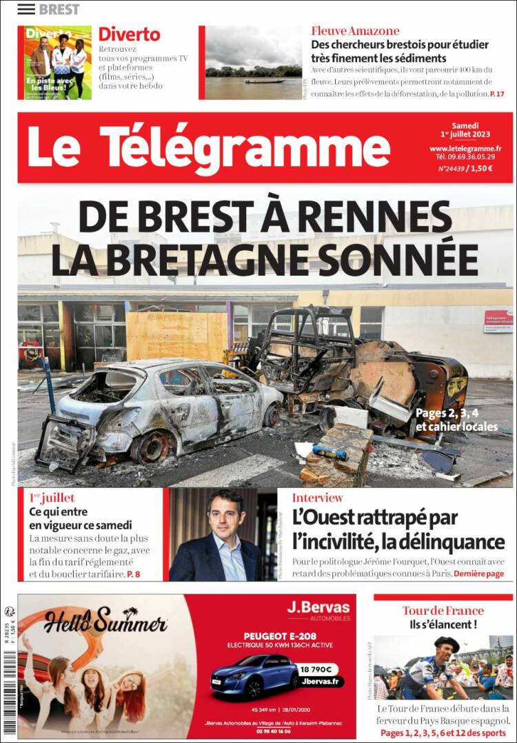 Portada de Télégramme (Francia)