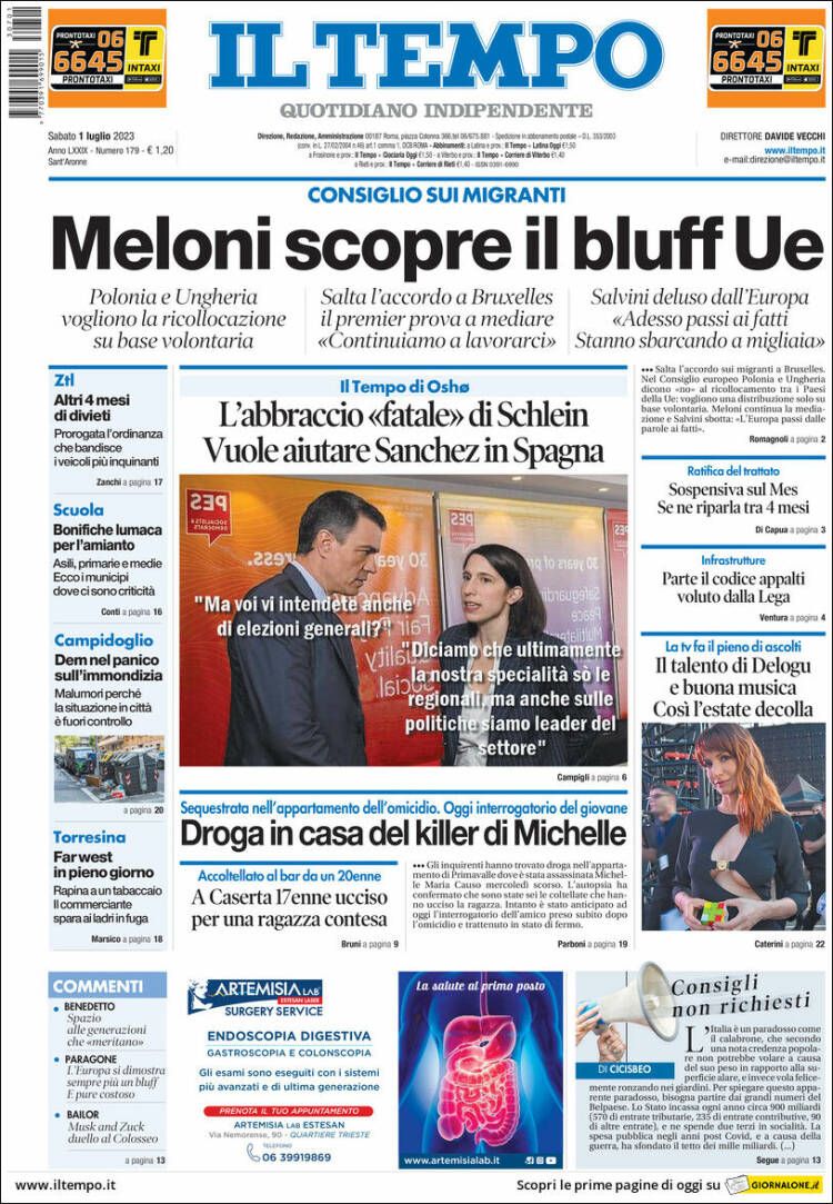 Portada de Il Tempo (Italia)