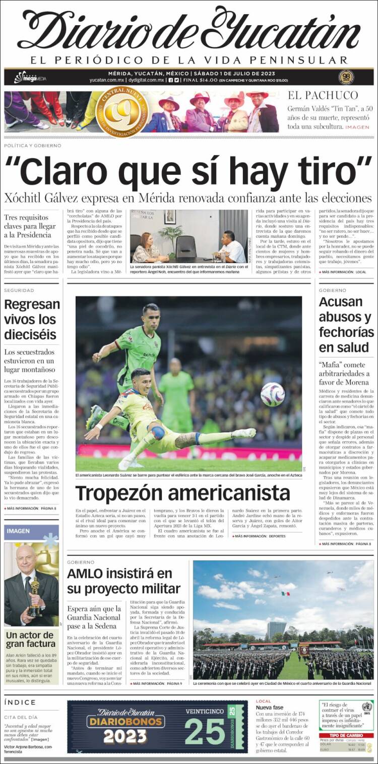 Portada de Diario de Yucatán (M&eacute;xico)