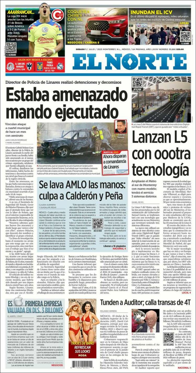 Portada de El Norte (M&eacute;xico)