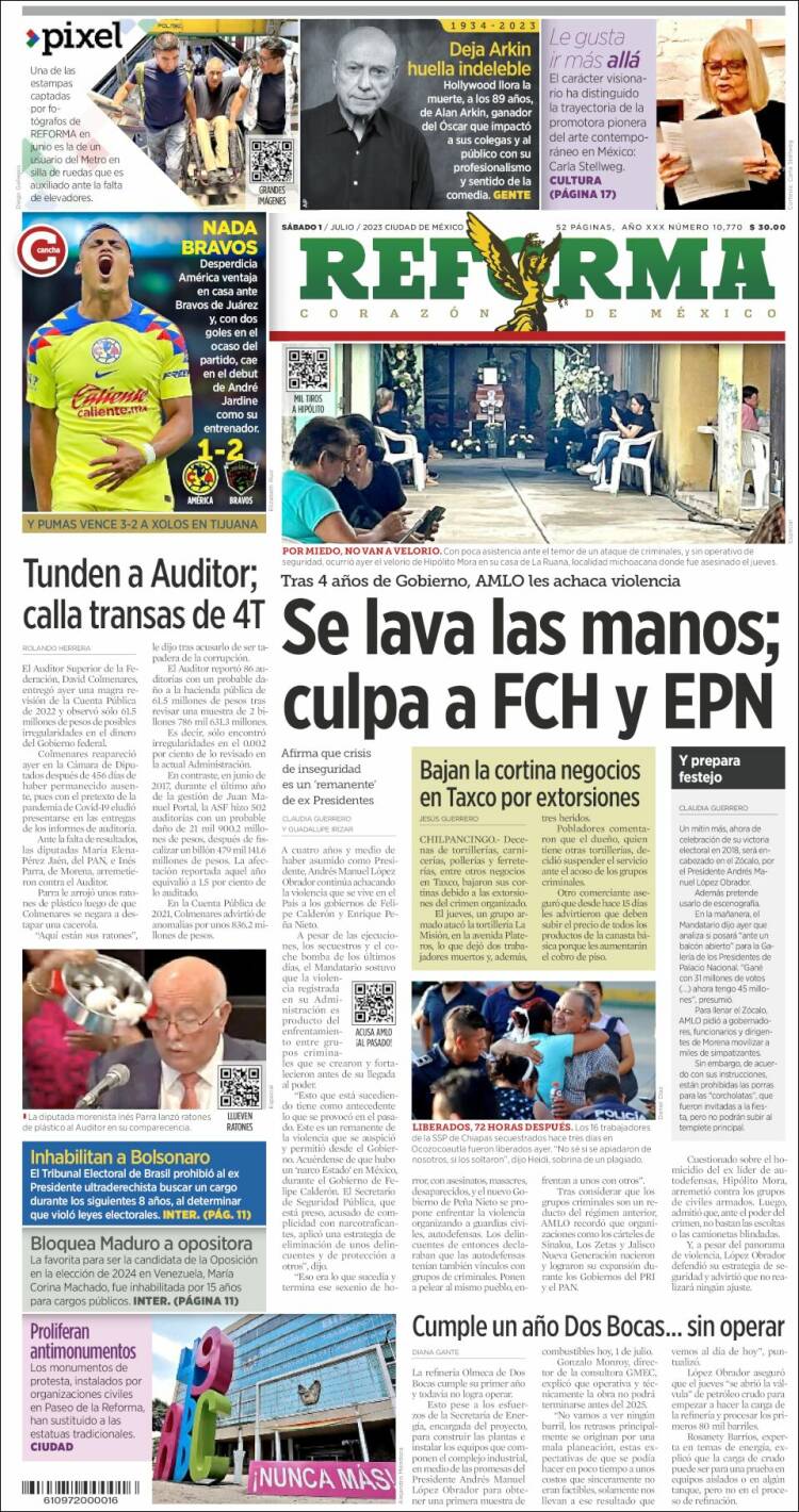 Portada de Reforma (M&eacute;xico)