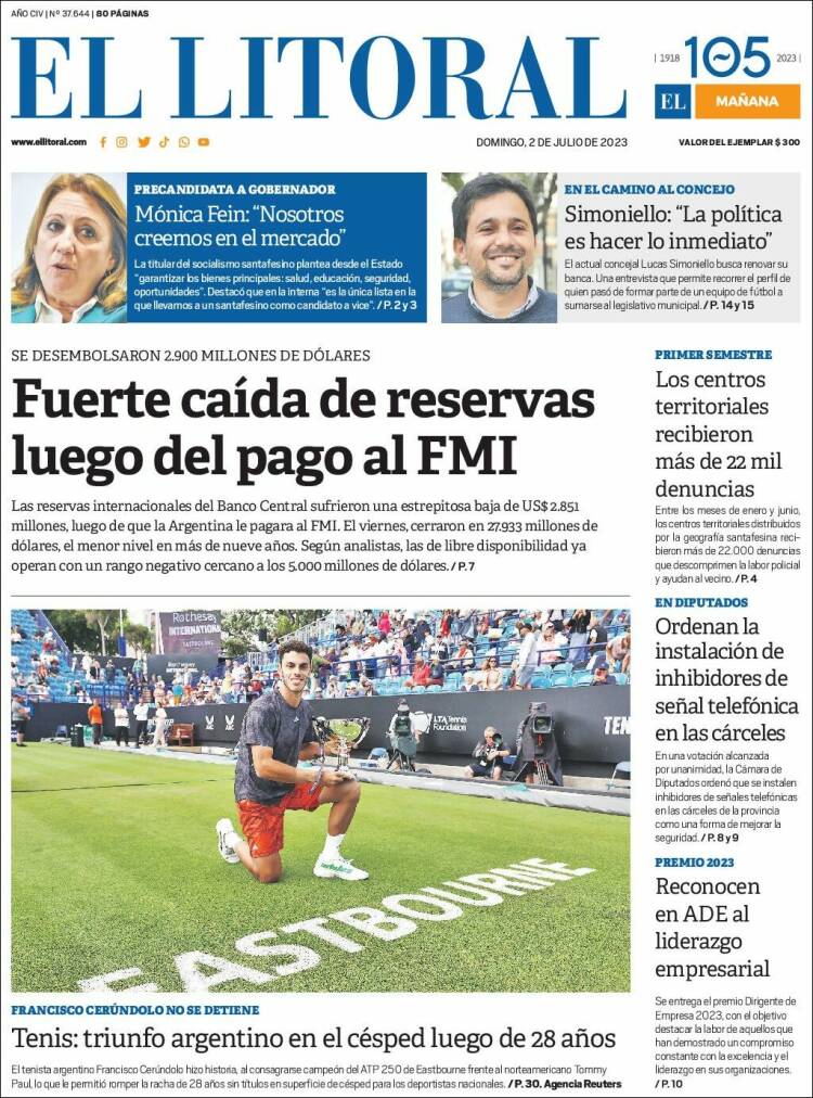 Portada de Diario El Litoral (Argentina)