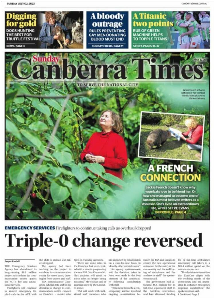 Portada de The Canberra Times (Australia)