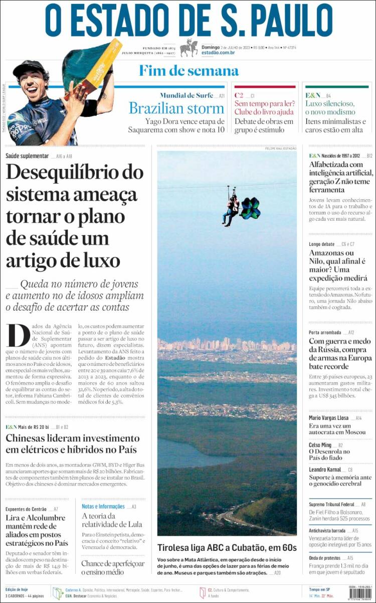 Portada de O Estado de São Paulo (Brasil)