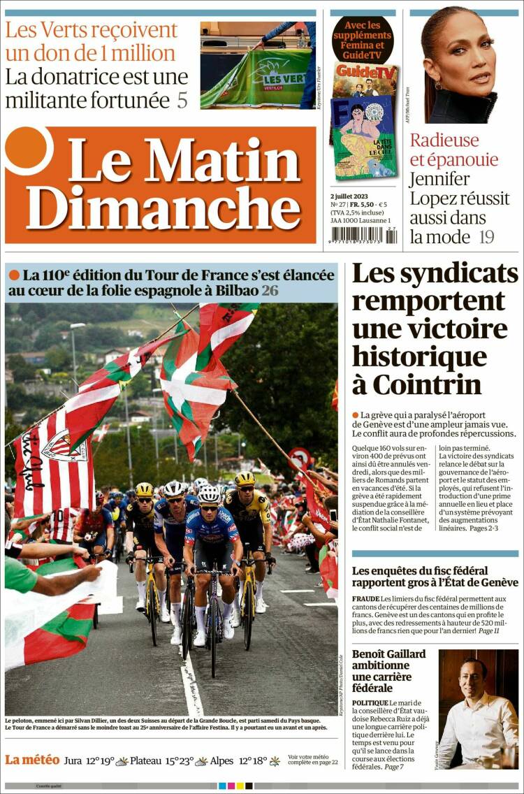 Portada de Le Matin (Suiza)