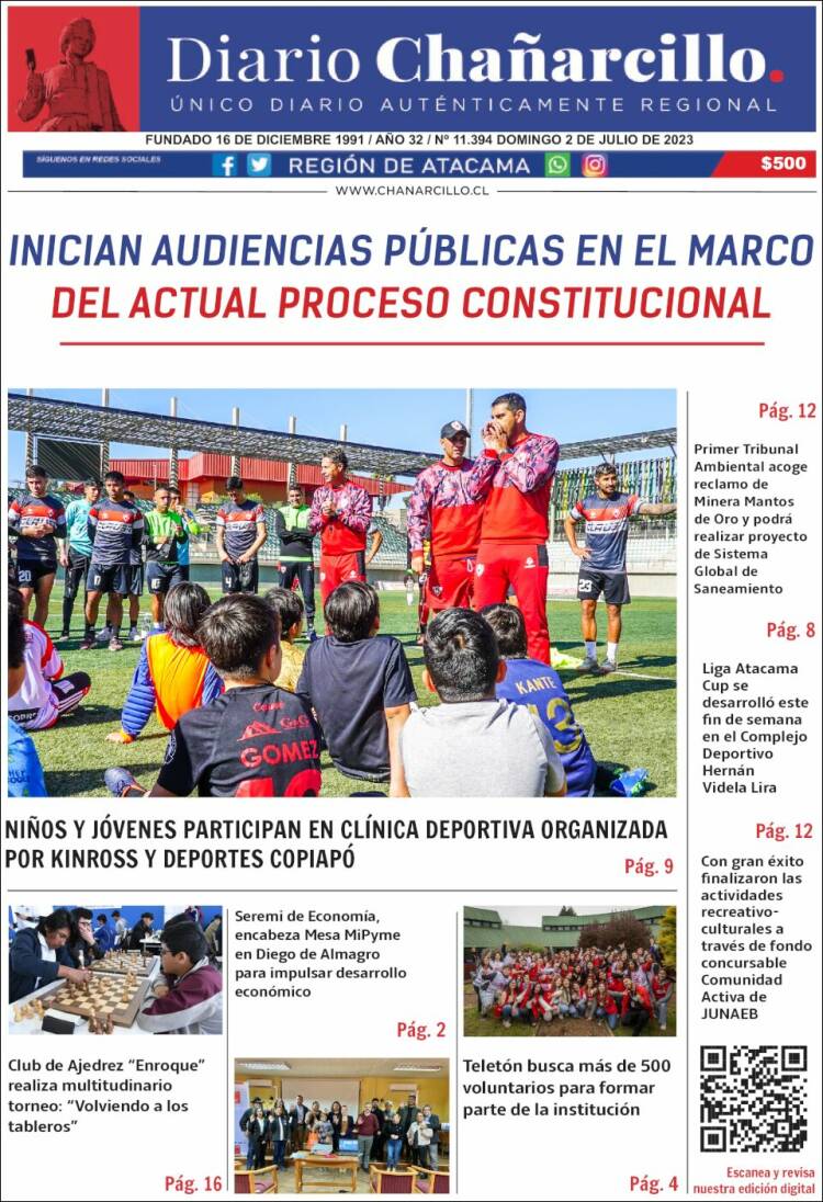 Portada de Diario Chañarcillo (Chile)