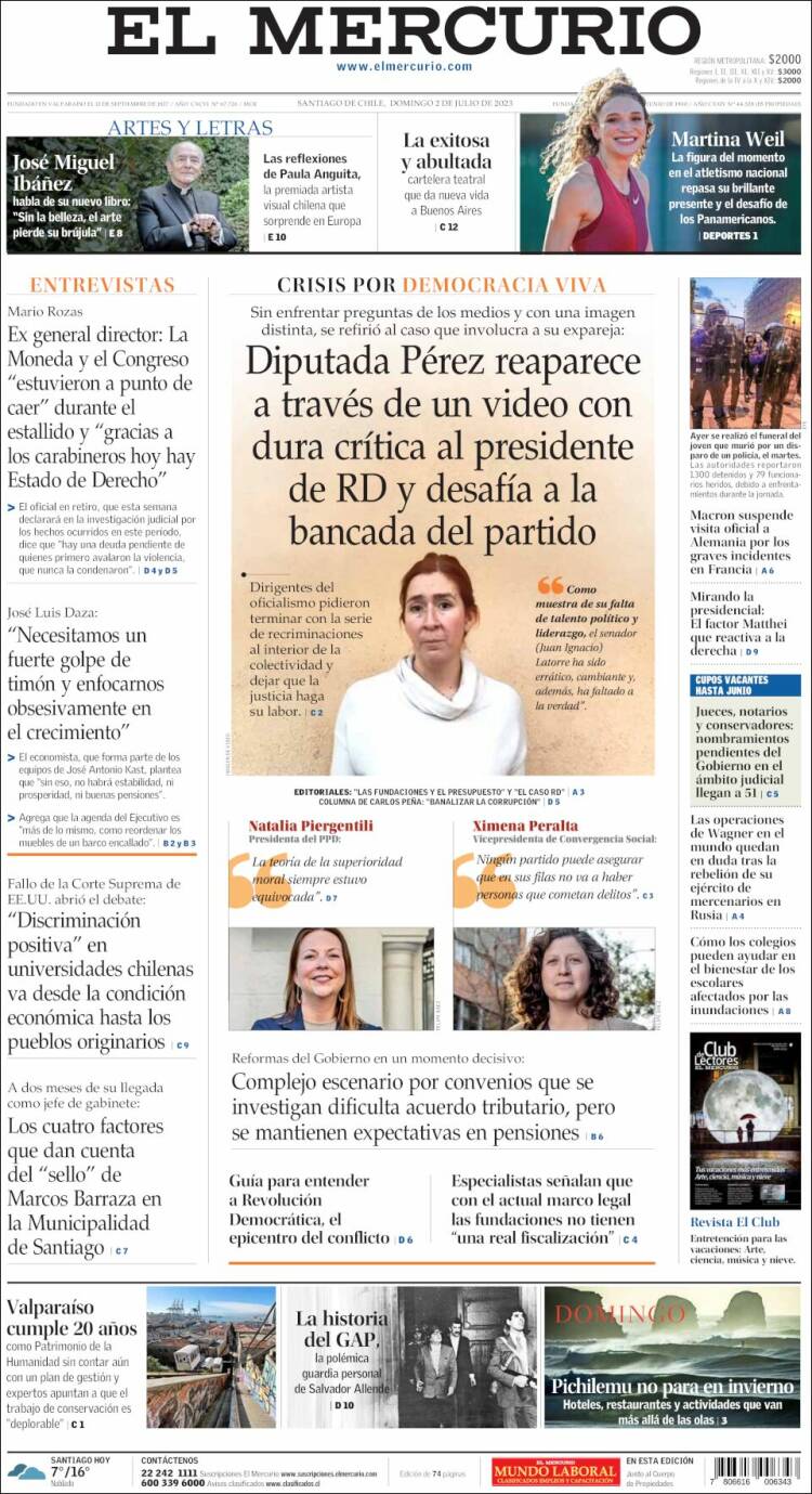 Portada de El Mercurio (Chile)