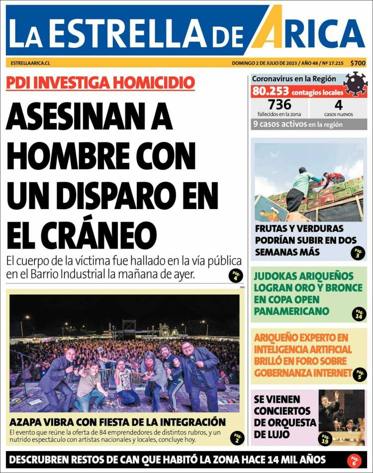 Portada de La Estrella de Arica (Chile)