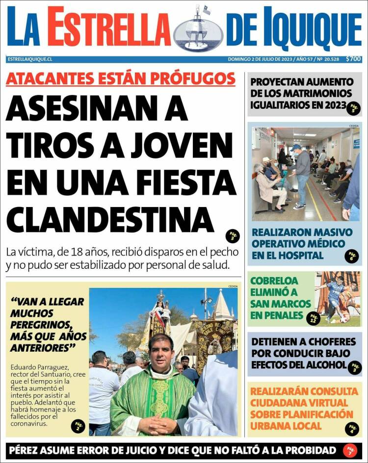 Portada de La Estrella de Iquique (Chile)