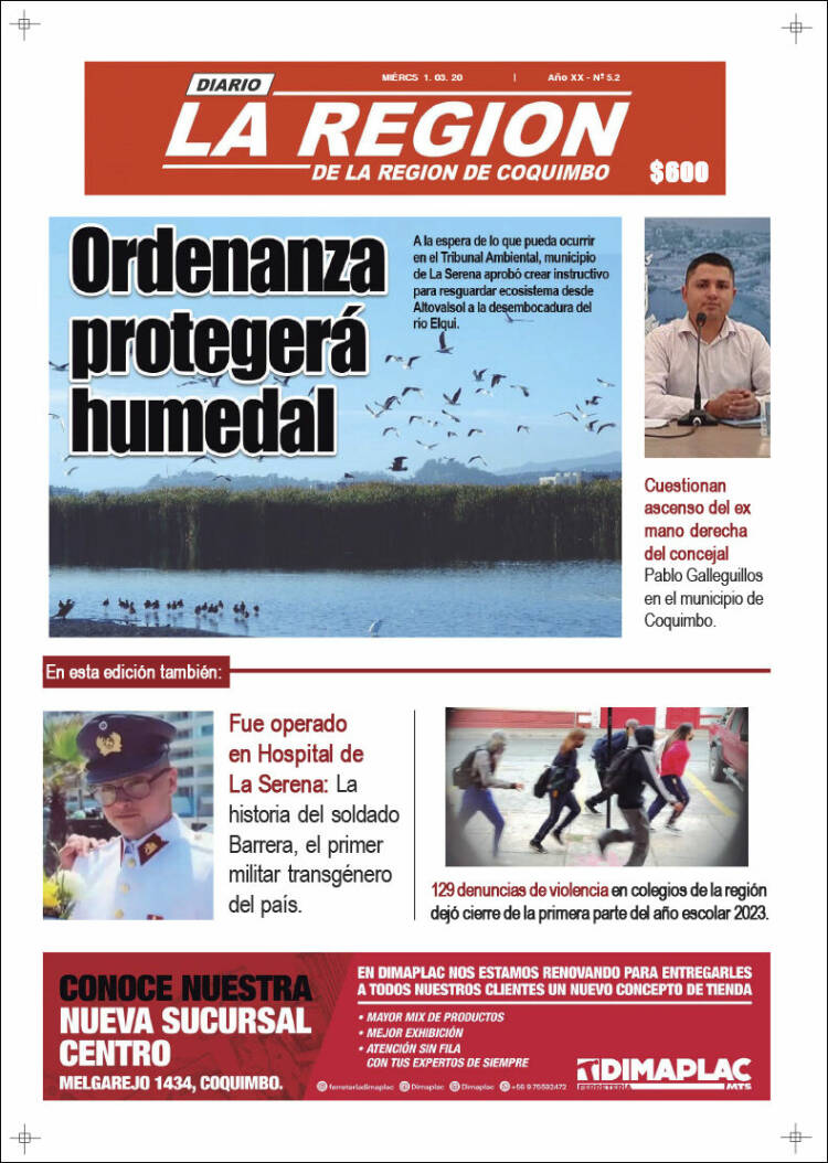 Portada de Diario La Región de Coquimbo (Chile)
