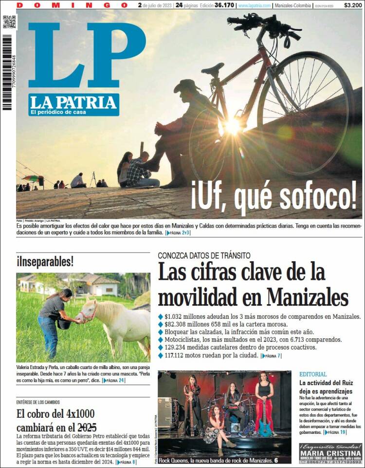Portada de La Patria (Colombia)