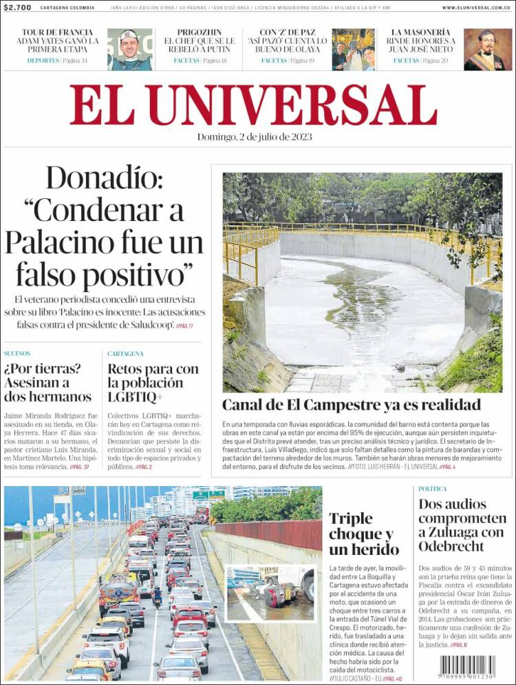 Portada de El Universal (Colombia)