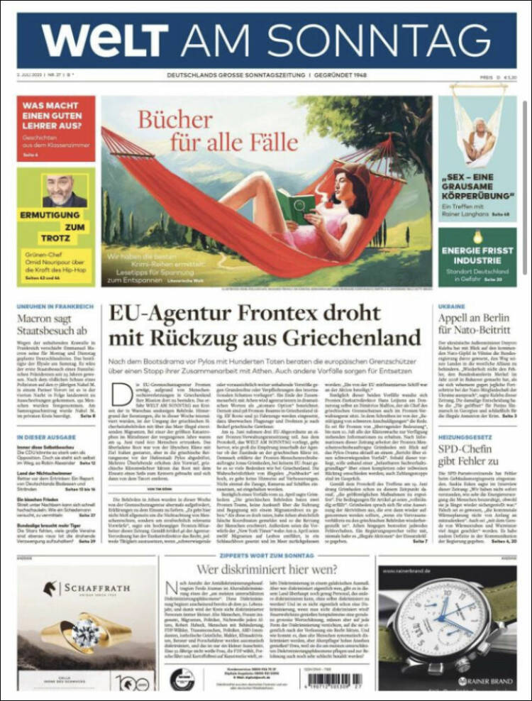 Portada de Die Welt (Alemania)