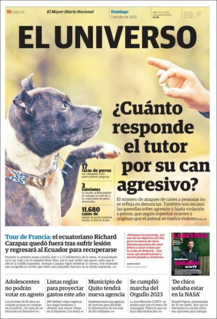 Portada de El Universo - Ecuador (Ecuador)