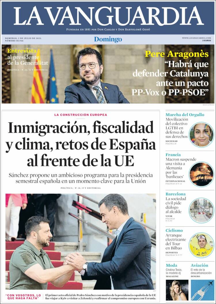 Portada de La Vanguardia (España)