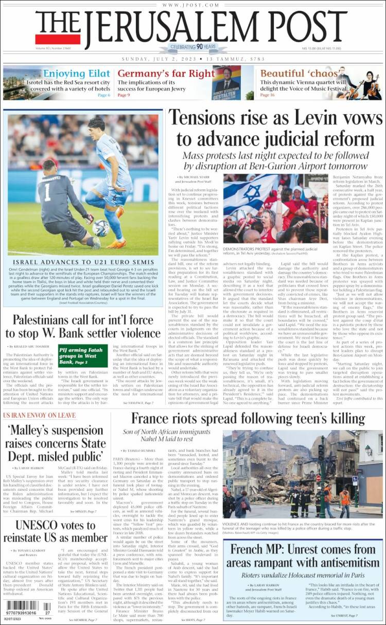 Portada de The Jerusalem Post (Israel)