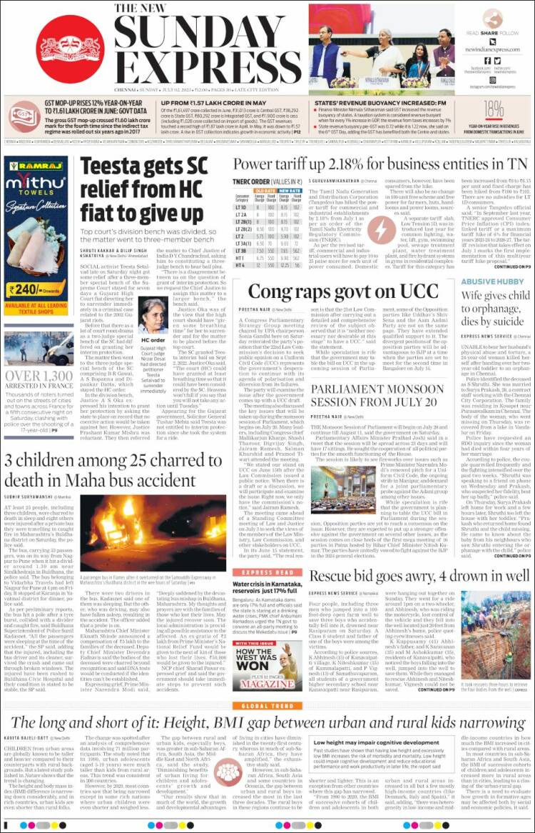 Portada de New Indian Express (India)