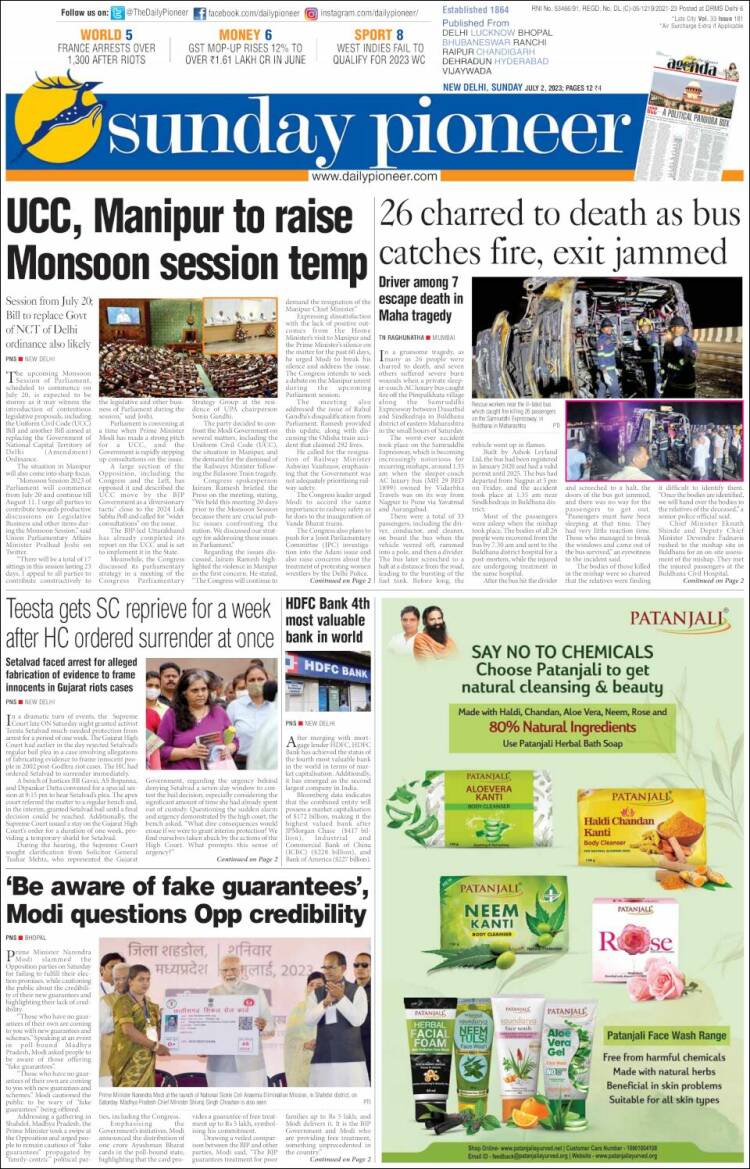 Portada de The Pioneer (India)