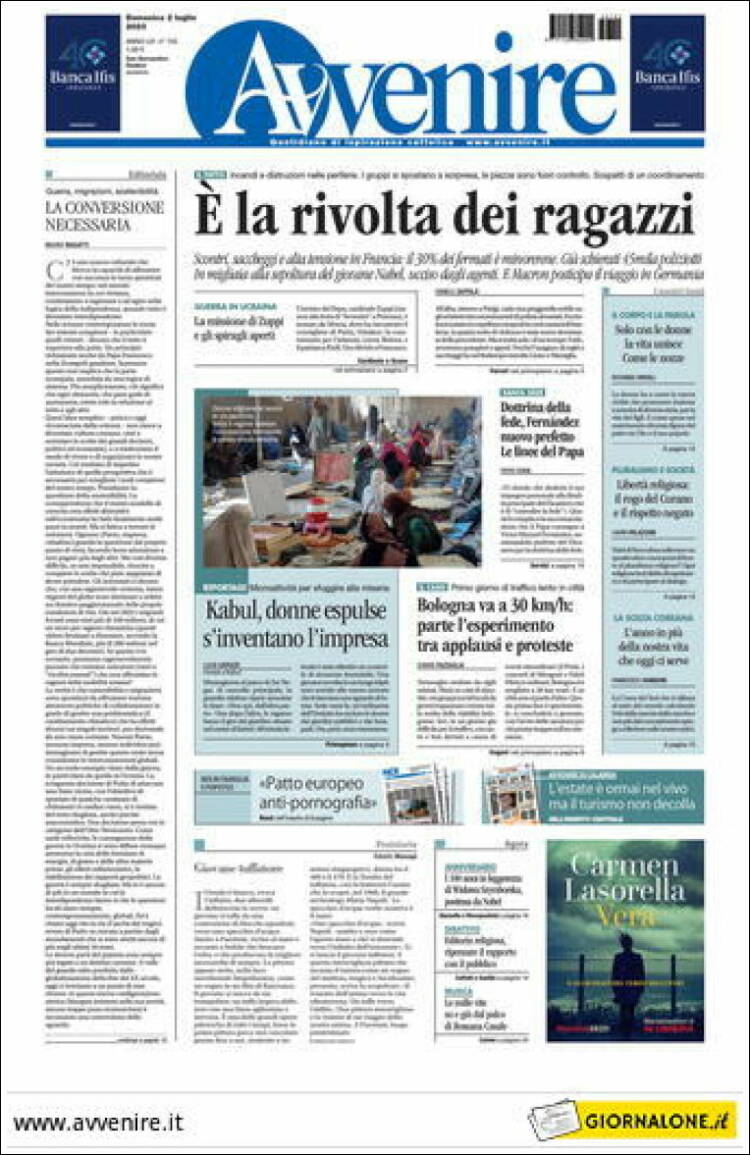 Portada de Avvenire (Italia)