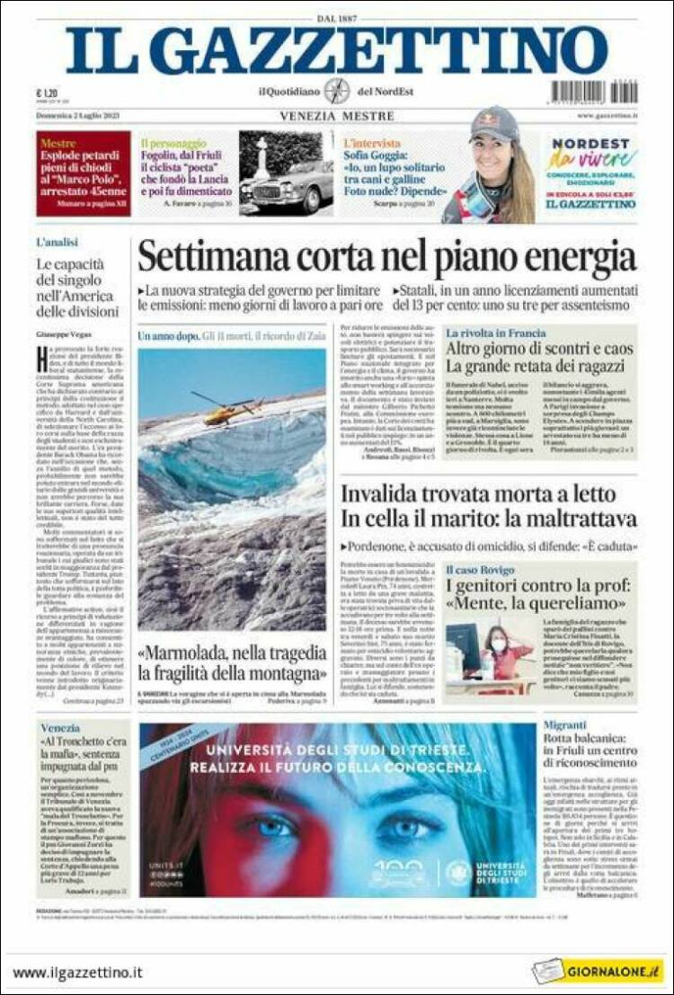 Portada de Il Gazzettino (Italia)