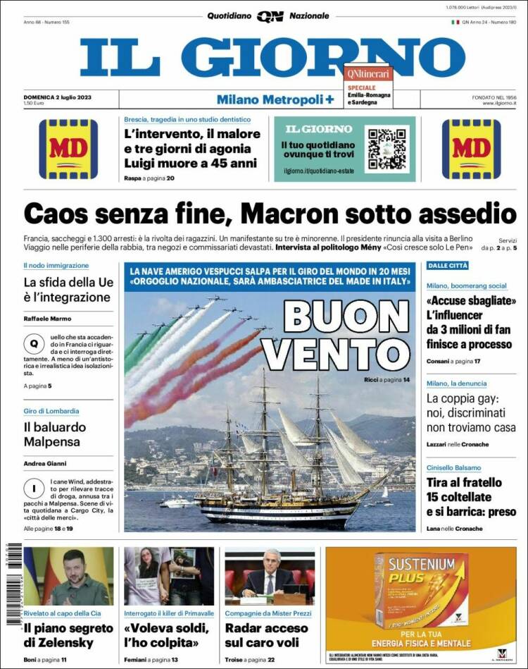 Portada de Il Giorno (Italia)