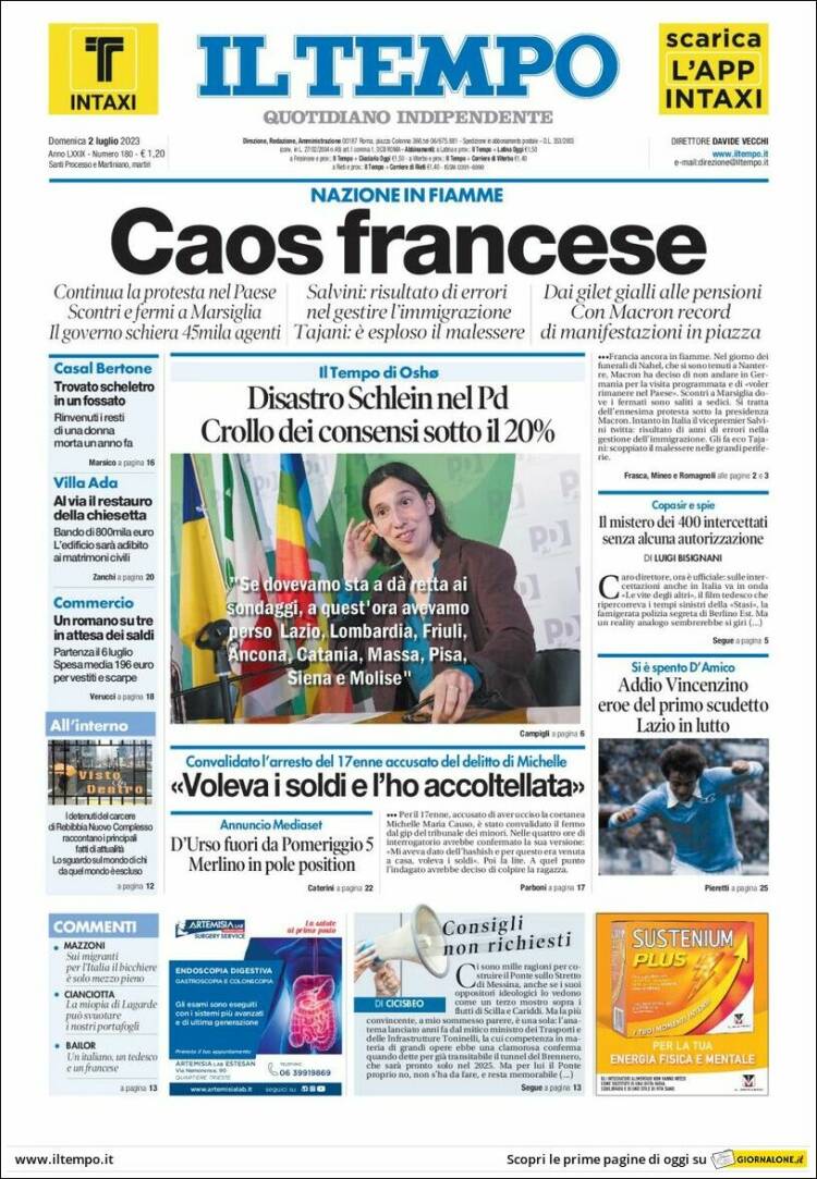 Portada de Il Tempo (Italia)