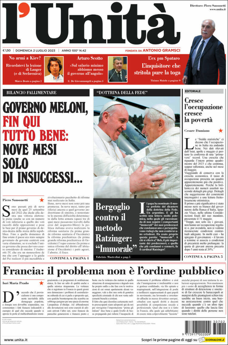 Portada de l'Unità (Italia)