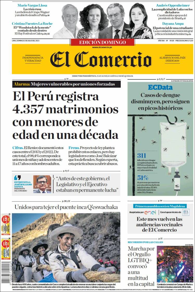 Portada de El Comercio (Per&uacute;)