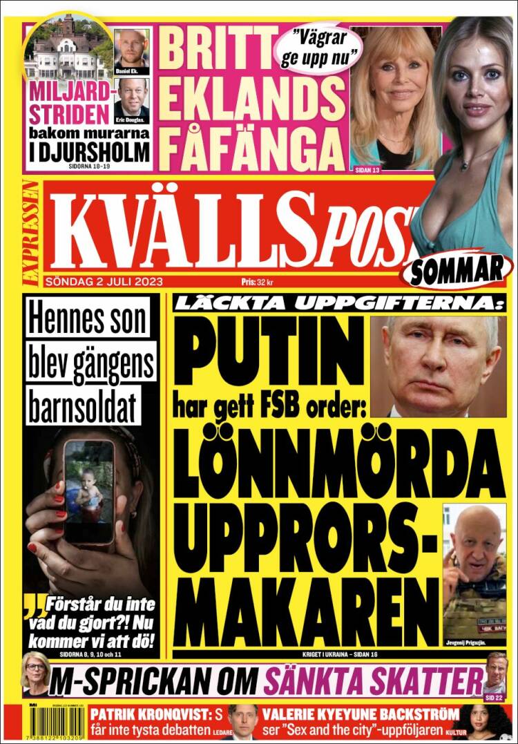 Portada de Kvällsposten (Suecia)