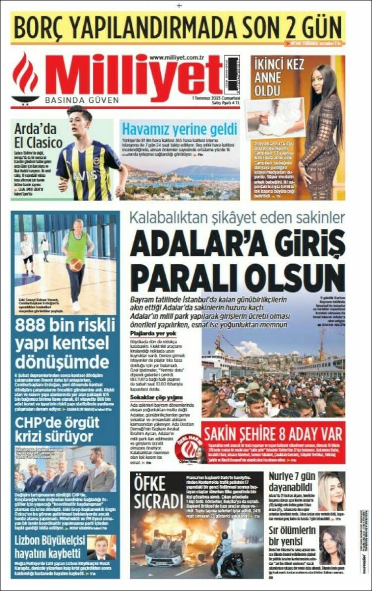 Portada de Milliyet (Turqu&iacute;a)