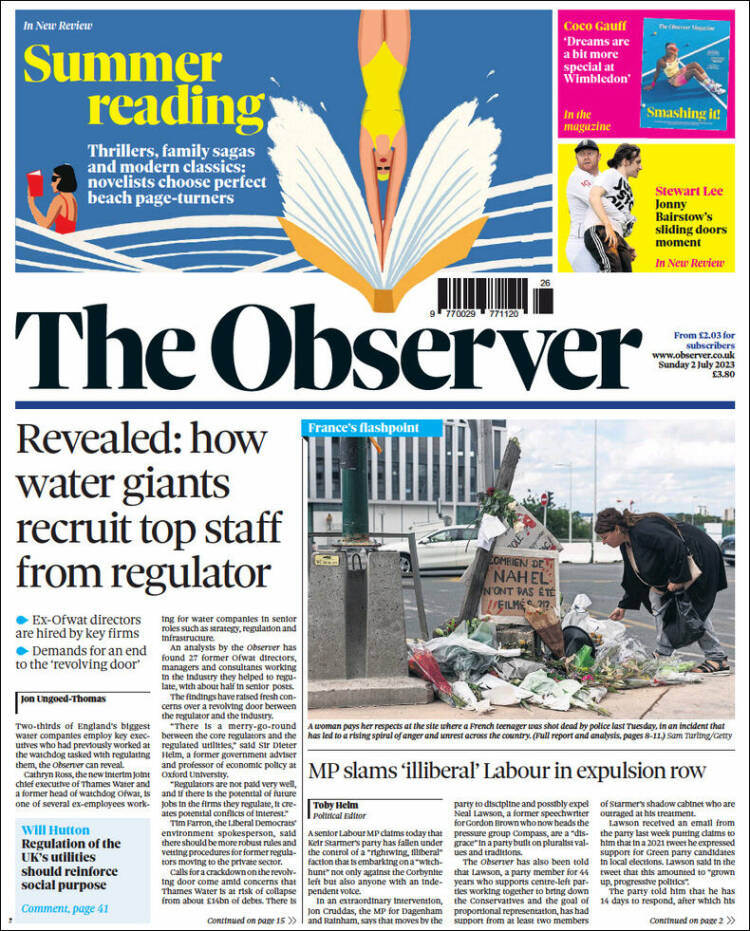 Portada de The Observer (Reino Unido)