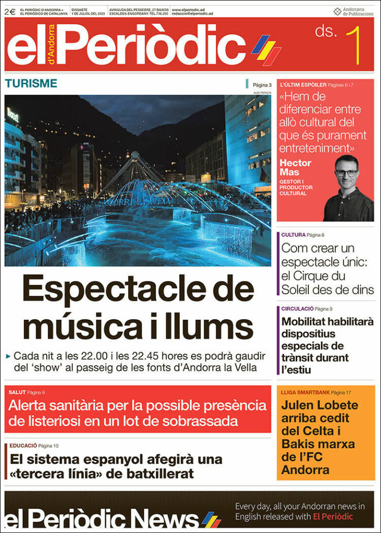 Portada de El Periòdic d'Andorra (Andorra)