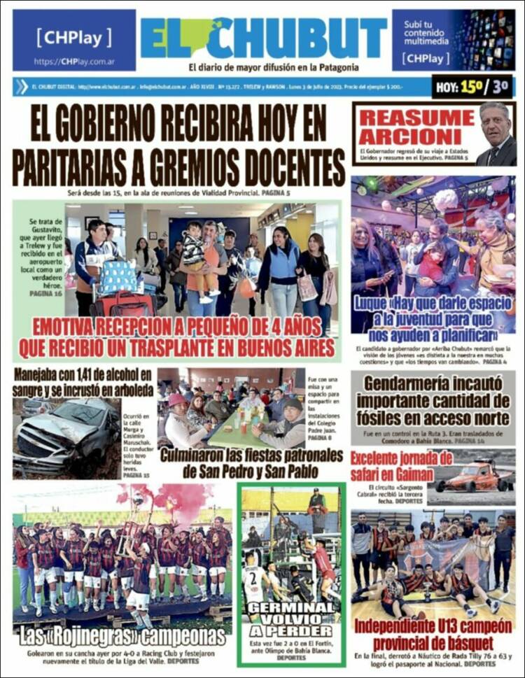 Portada de El Chubut (Argentina)