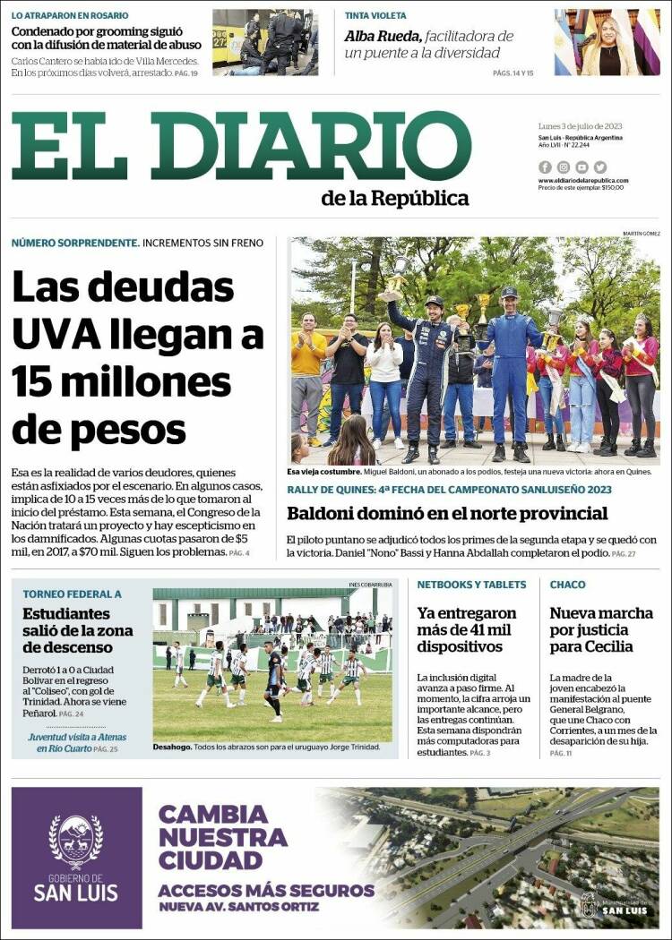 Portada de Diario de la República (Argentina)