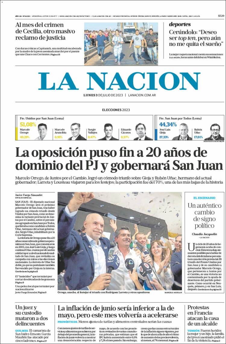 Portada de La Nación (Argentina)