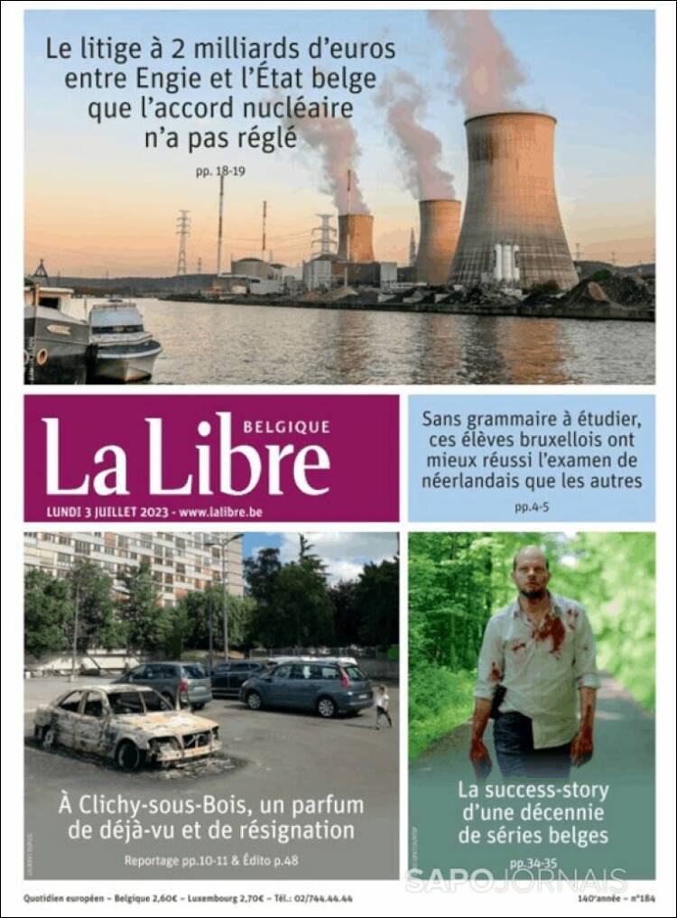 Portada de La Libre.be (B&eacute;lgica)