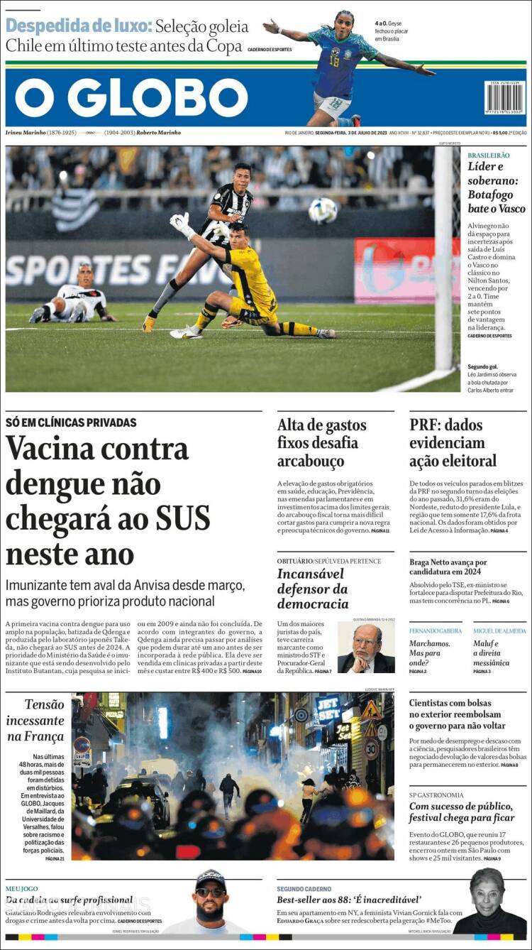 Portada de O Globo (Brasil)