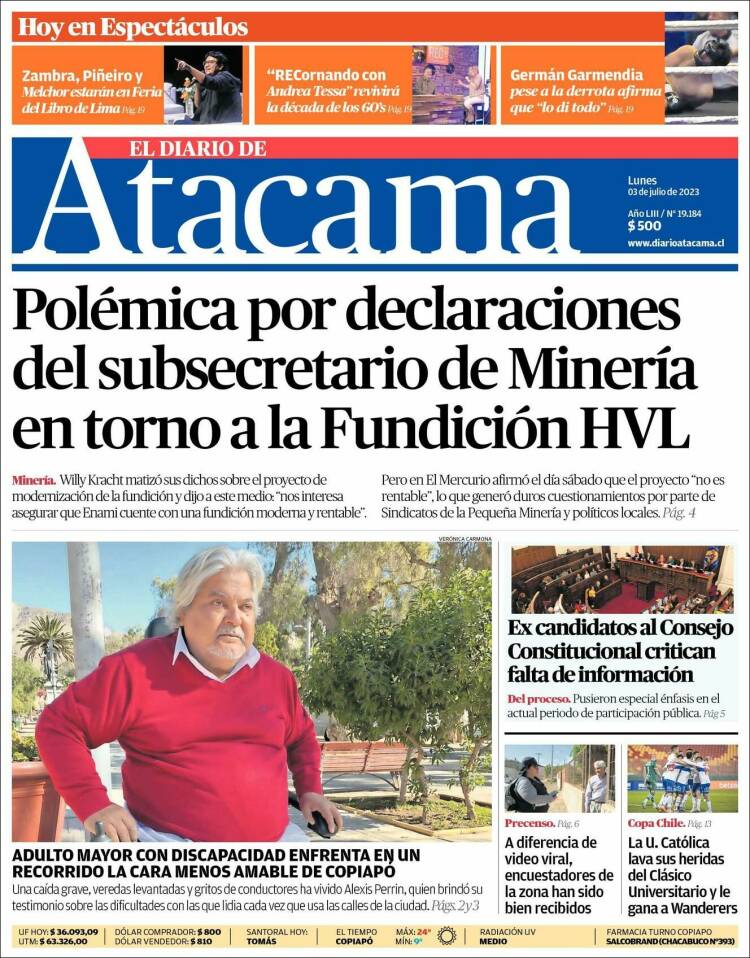 Portada de Diario de Atacama (Chile)