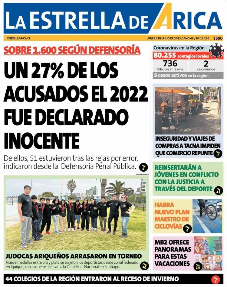 Portada de La Estrella de Arica (Chile)