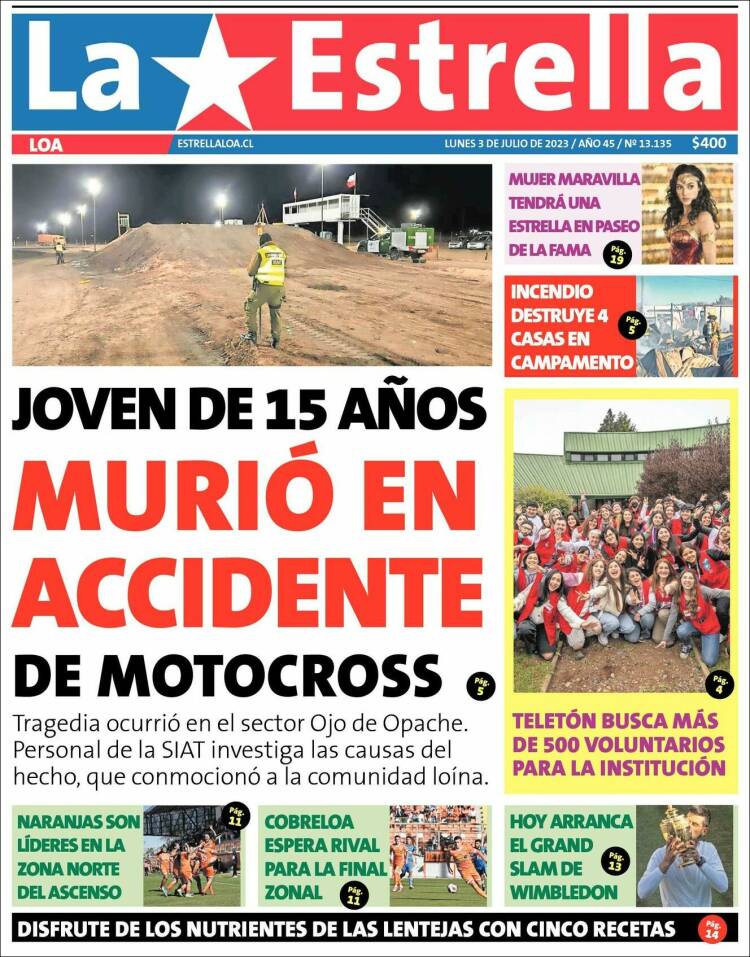 Portada de La Estrella de Loa (Chile)