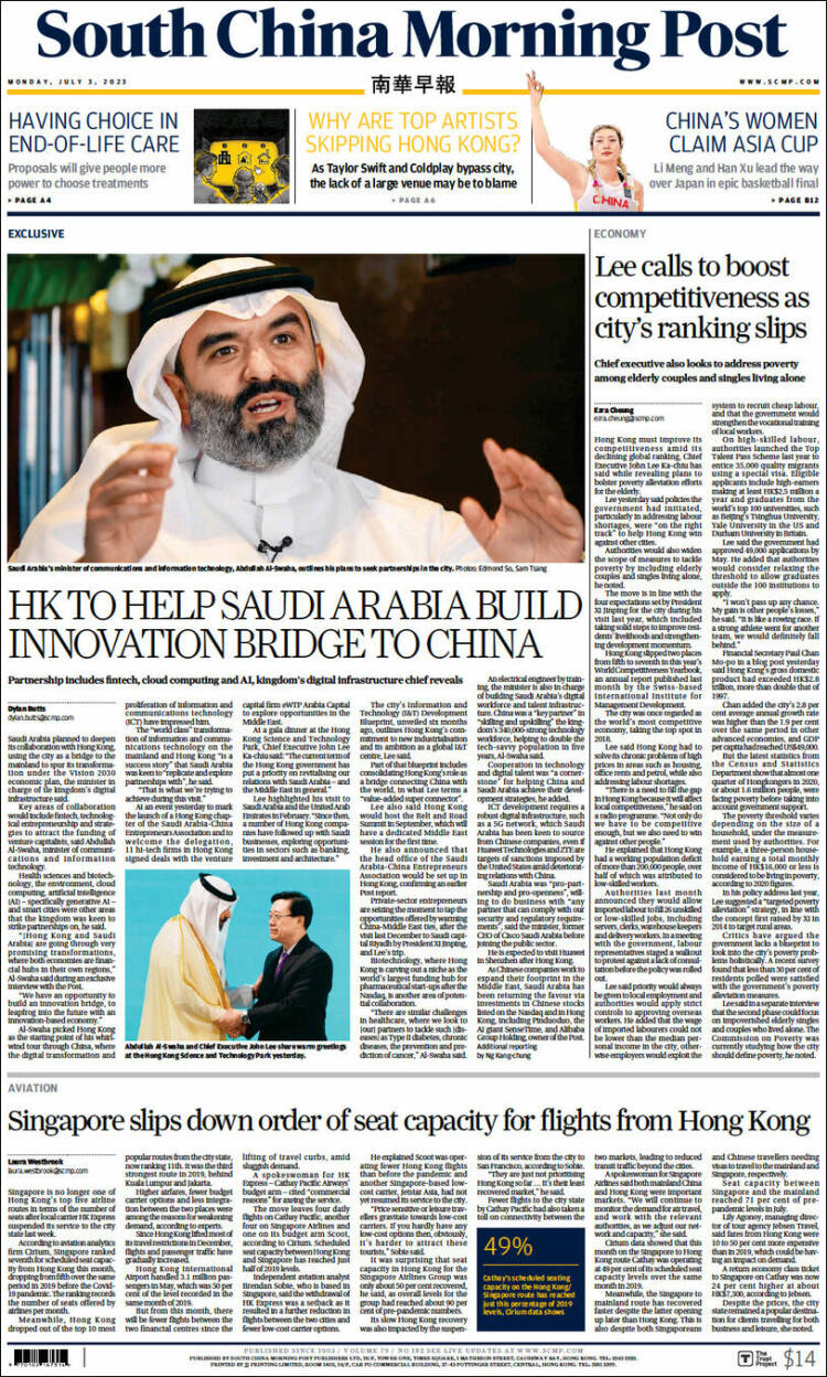 Portada de South China Morning Post (China)