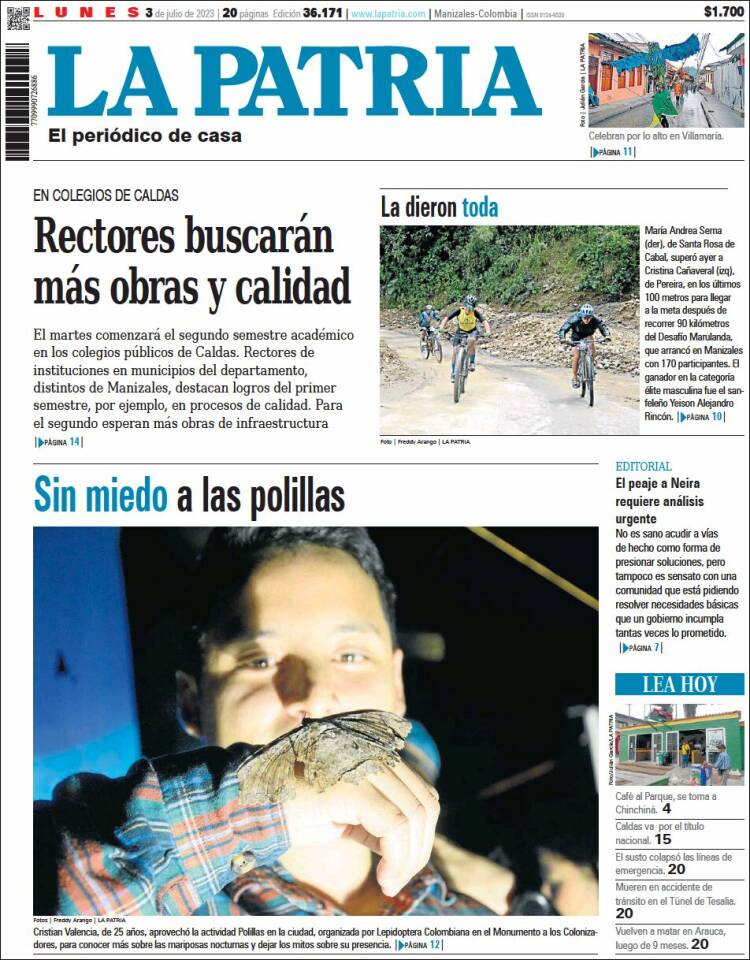 Portada de La Patria (Colombia)