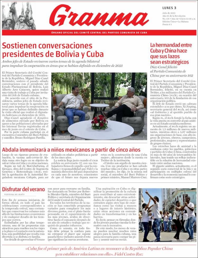 Portada de Granma (Cuba)