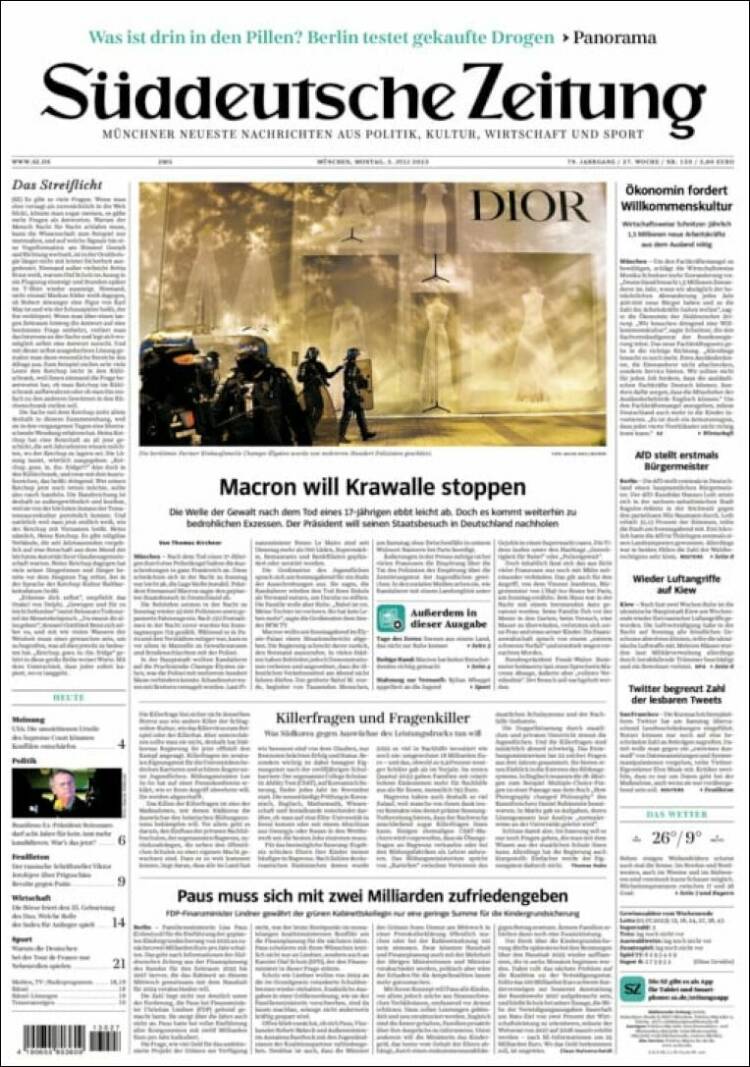 Portada de Sueddeutsche (Alemania)