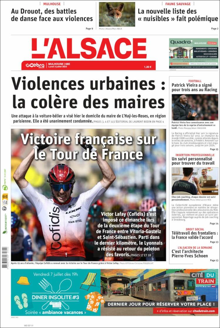 Portada de Journal L'Alsace (Francia)
