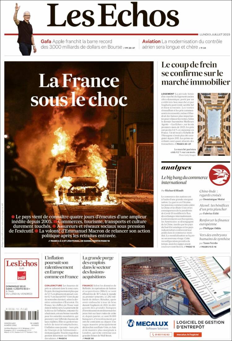 Portada de Les Echos (Francia)