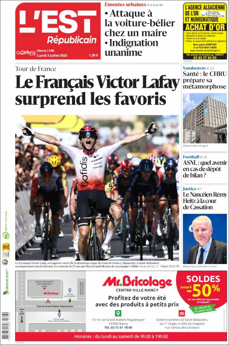 Portada de L'Est Republicain (Francia)