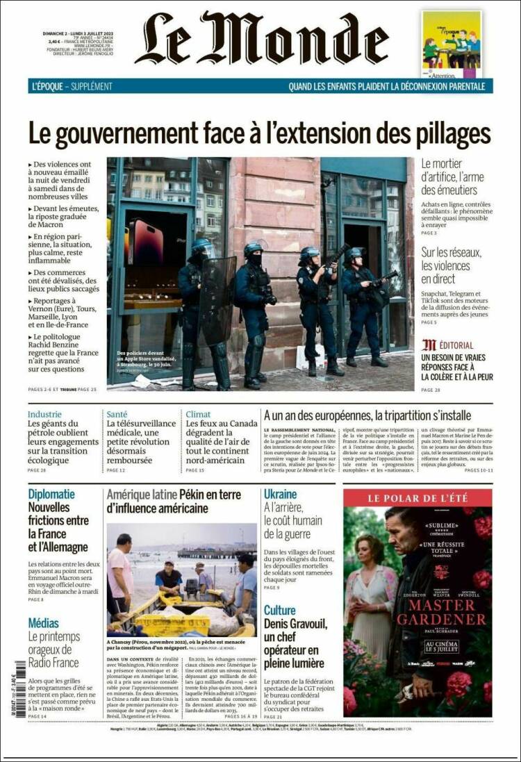 Portada de Le Monde (Francia)
