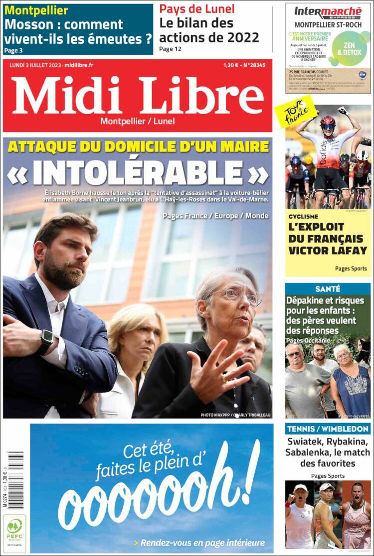 Portada de Midi Libre (Francia)